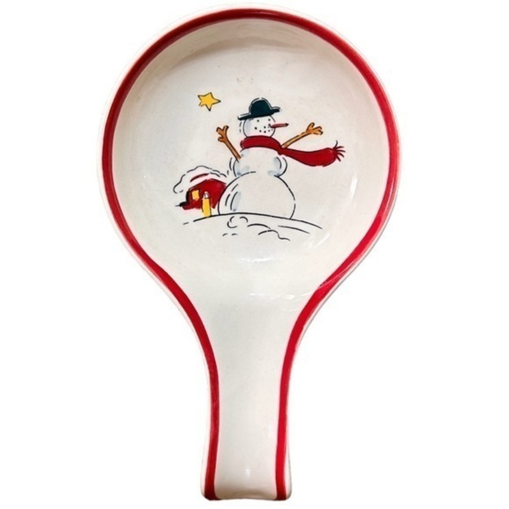 Le Gourmet Chef Ceramic Christmas Holiday‎ Snowman Spoon Rest White Red